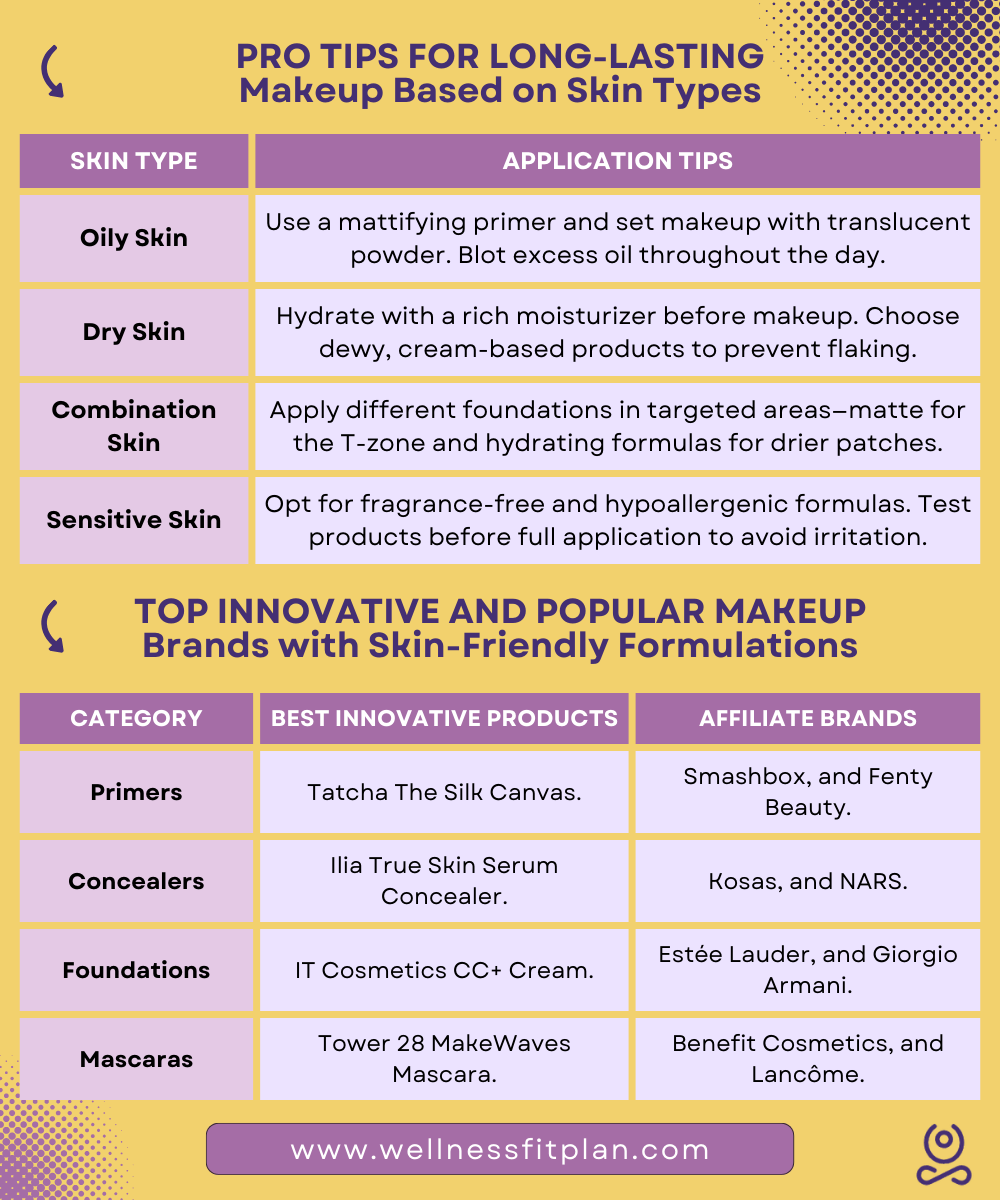 Pro Tips for Long-Lasting Makeup Based on Skin Types - Top Innovative and Popular Makeup Brands with Skin-Friendly Formulations Infographic